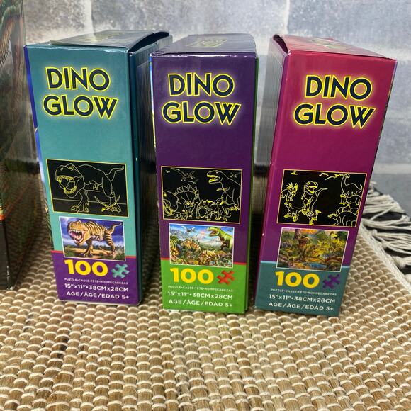 Four Puzzles Dino Glow Zone 100 piece puzzles Glow in the dark 2 New and 2 used - Picture 3 of 10